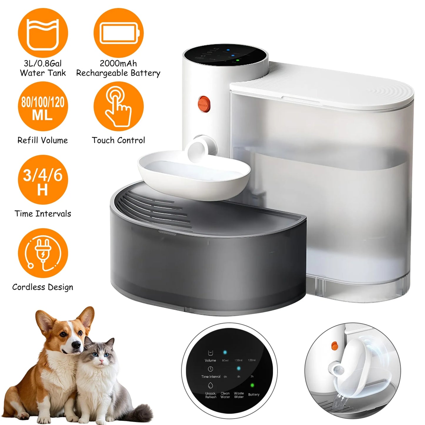 Smart Pet Water Fountain Cordless Automatic Water Dispenser